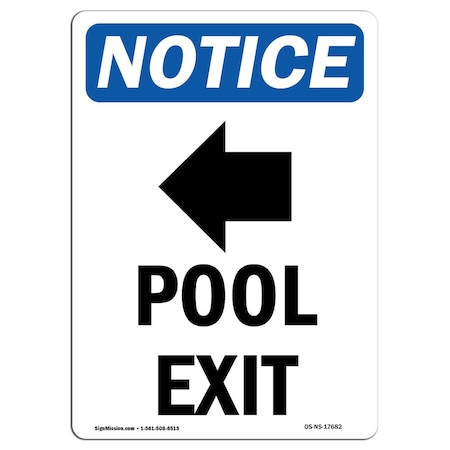 Signmission OSHA Notice Sign, Pool Exit Left Arrow With Symbol, 14in X 10in Decal, 10"W, 14" L, Portrait OS-NS-D-1014-V-17682